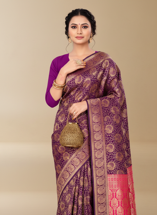 Viyona Purple Silk Jacquard Fancy Saree-PL-156