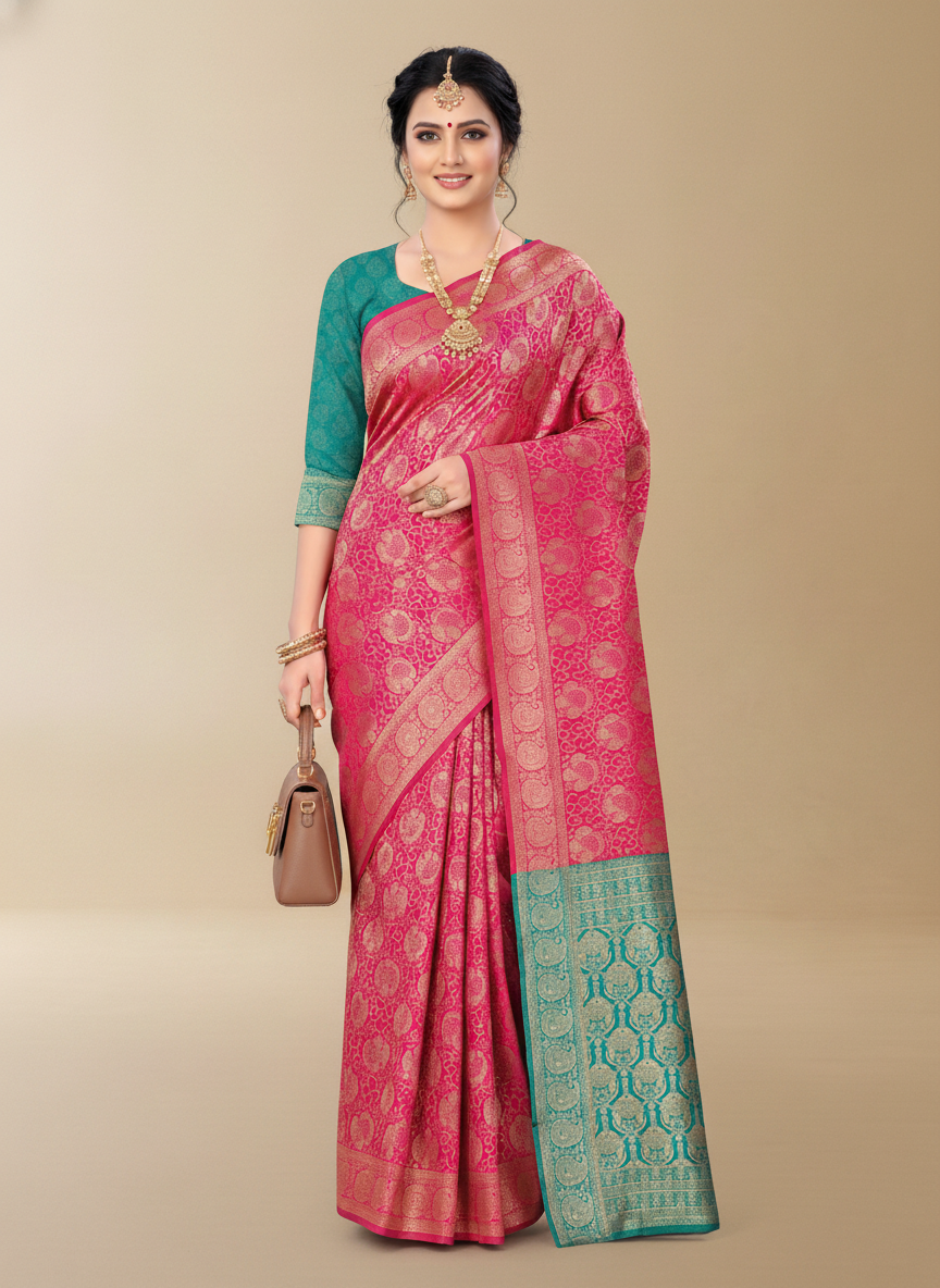 Viyona Pink Silk Jacquard Fancy Saree-PL-157