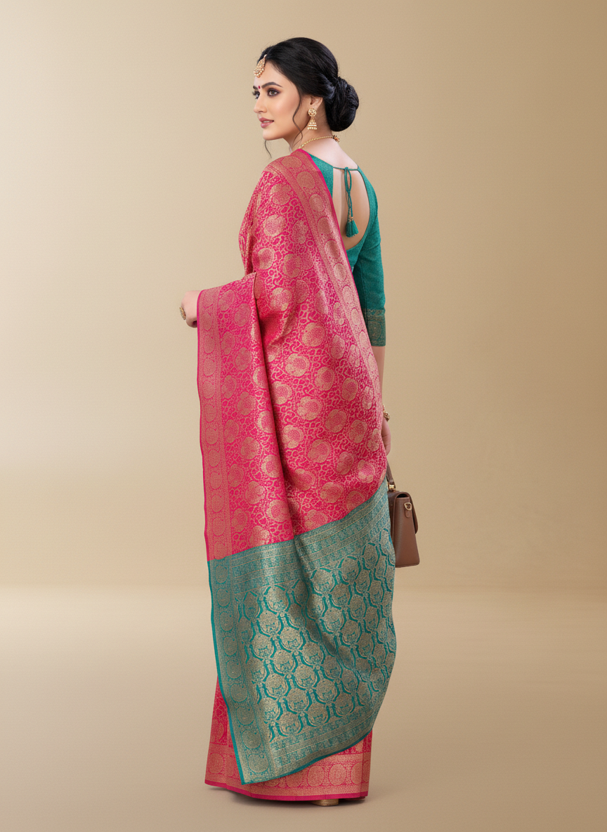 Viyona Pink Silk Jacquard Fancy Saree-PL-157