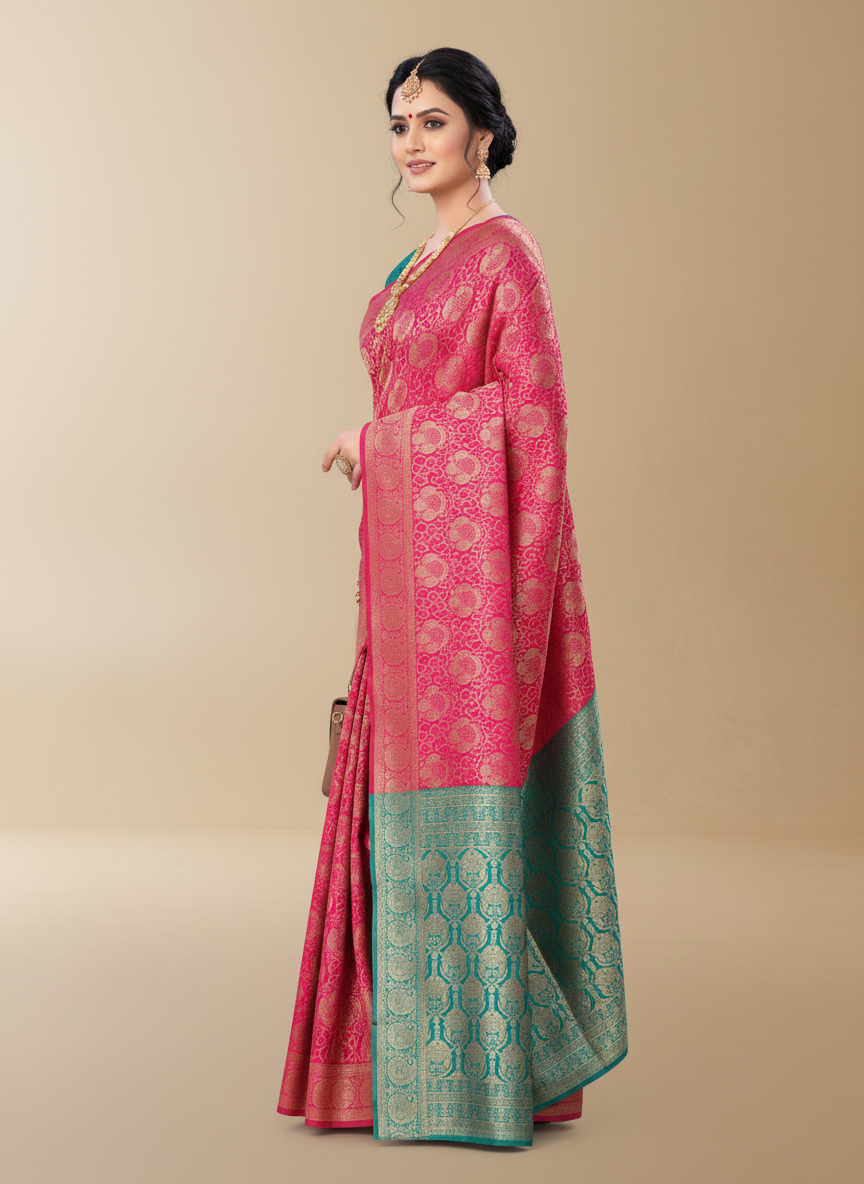 Viyona Pink Silk Jacquard Fancy Saree-PL-157