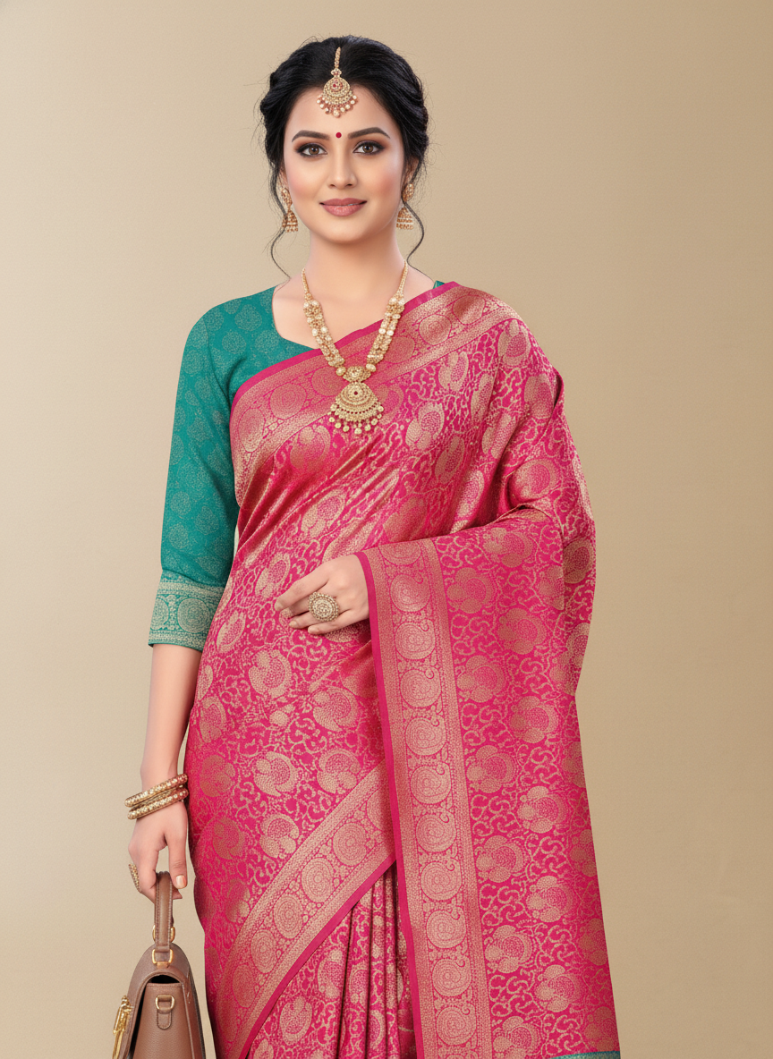Viyona Pink Silk Jacquard Fancy Saree-PL-157
