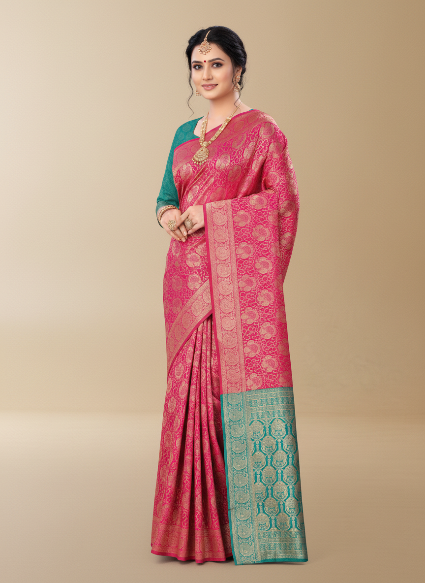 Viyona Pink Silk Jacquard Fancy Saree-PL-157
