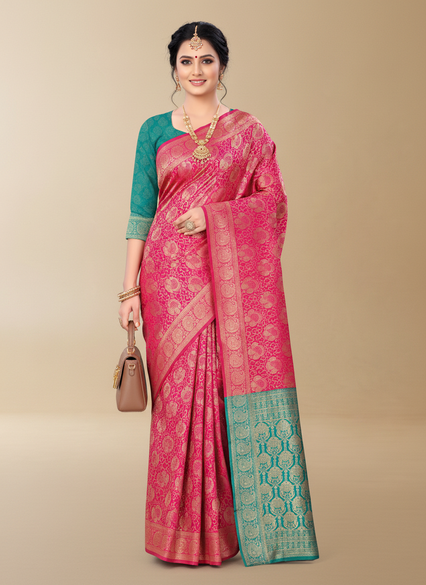 Viyona Pink Silk Jacquard Fancy Saree-PL-157