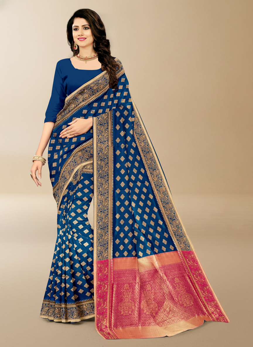 Viyona Blue Silk Jacquard Fancy Saree-PL-158