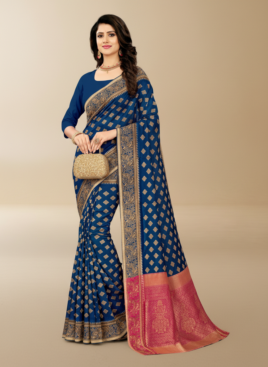 Viyona Blue Silk Jacquard Fancy Saree-PL-158