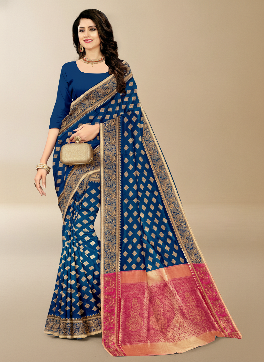 Viyona Blue Silk Jacquard Fancy Saree-PL-158
