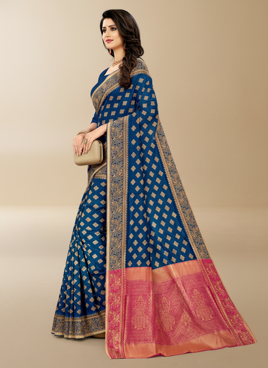 Viyona Blue Silk Jacquard Fancy Saree-PL-158