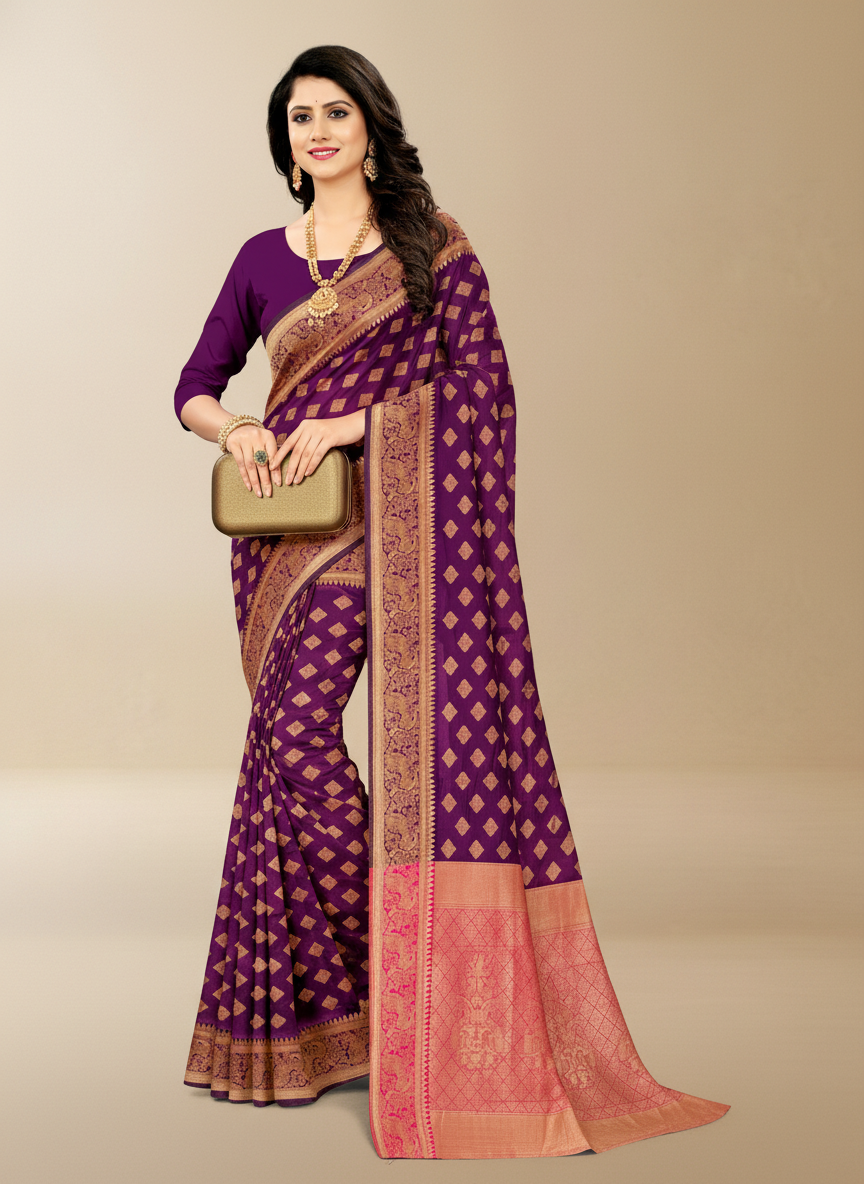 Viyona Purple Silk Jacquard Fancy Saree-PL-159