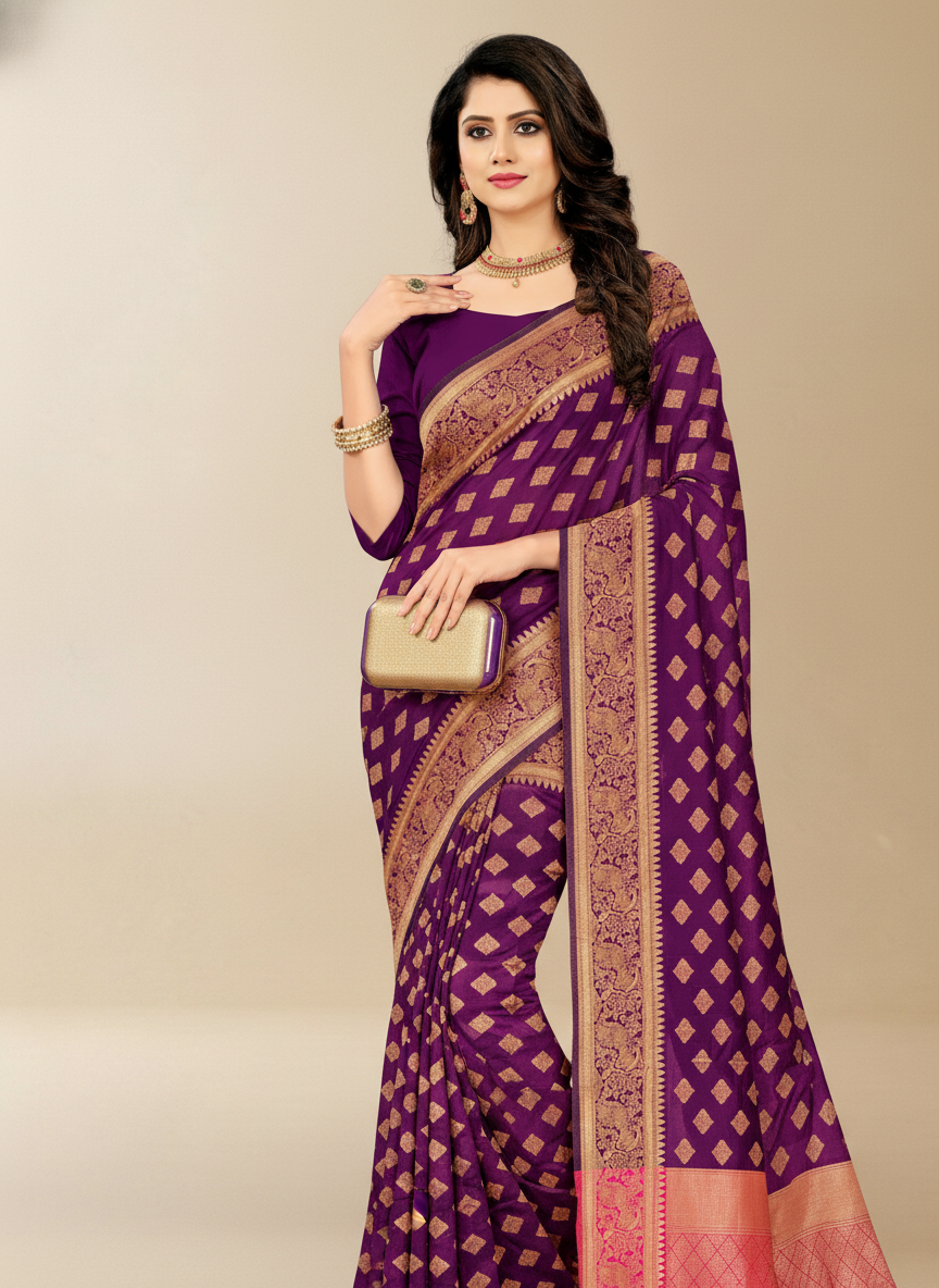Viyona Purple Silk Jacquard Fancy Saree-PL-159