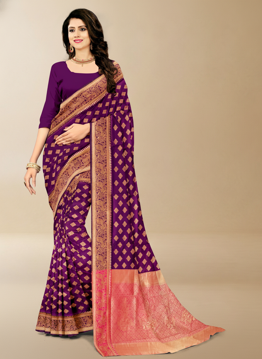 Viyona Purple Silk Jacquard Fancy Saree-PL-159