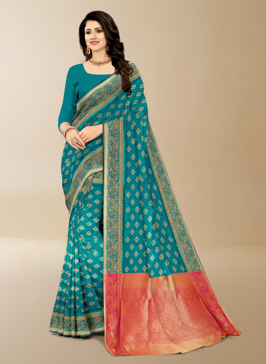 Viyona Sea Green Silk Jacquard Fancy Saree-PL-160