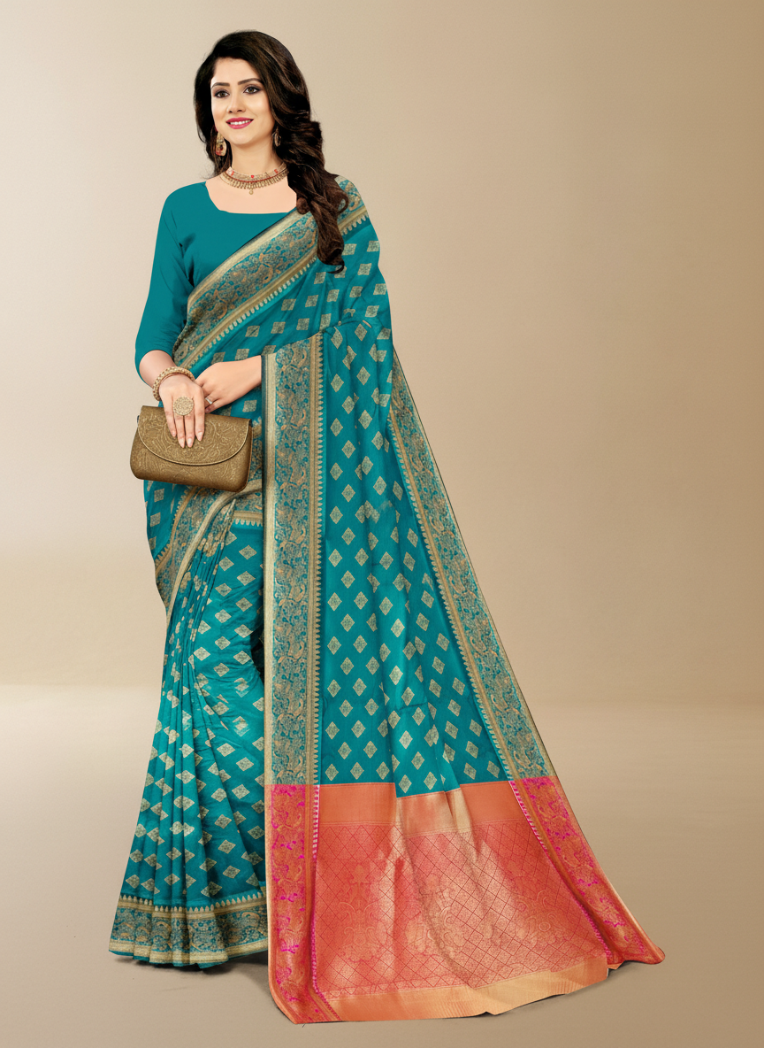 Viyona Sea Green Silk Jacquard Fancy Saree-PL-160