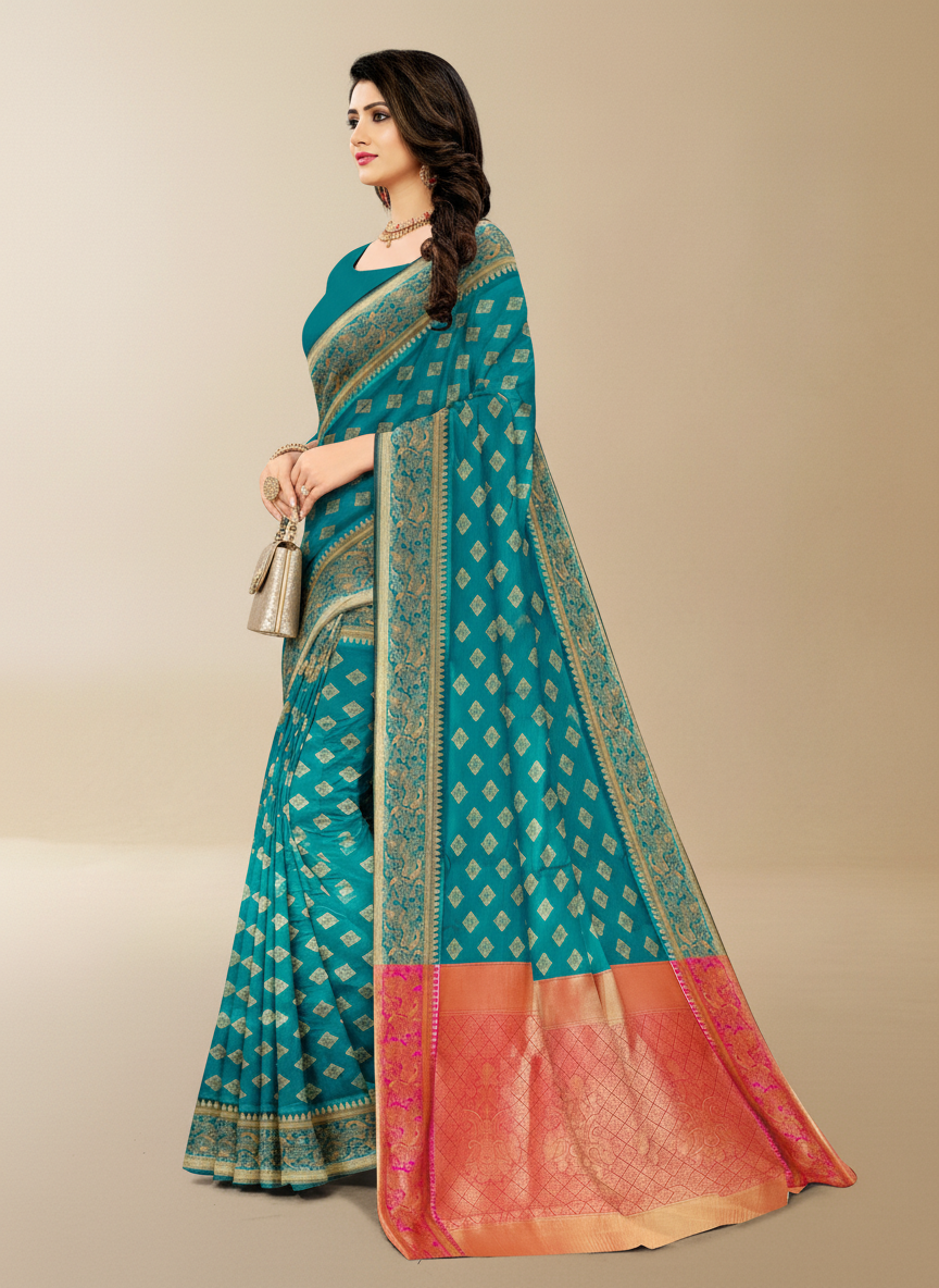 Viyona Sea Green Silk Jacquard Fancy Saree-PL-160