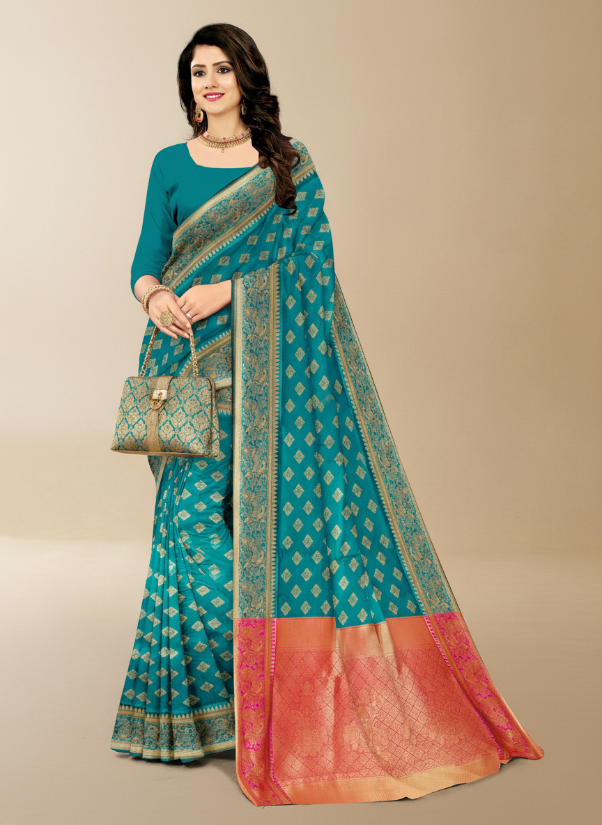 Viyona Sea Green Silk Jacquard Fancy Saree-PL-160