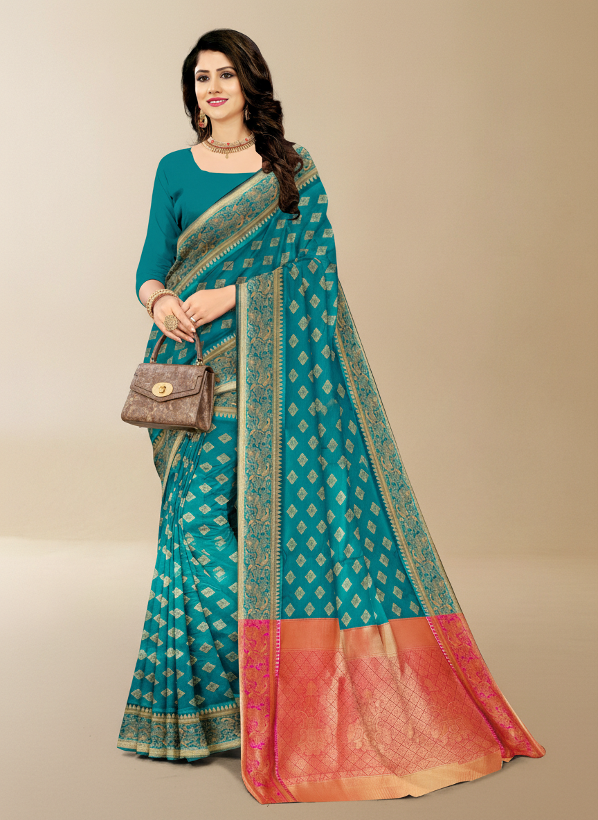 Viyona Sea Green Silk Jacquard Fancy Saree-PL-160