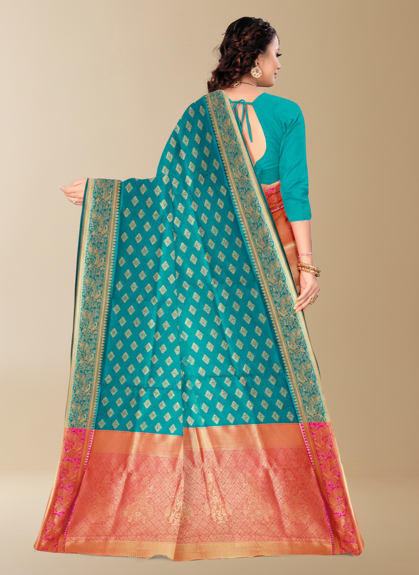 Viyona Sea Green Silk Jacquard Fancy Saree-PL-160