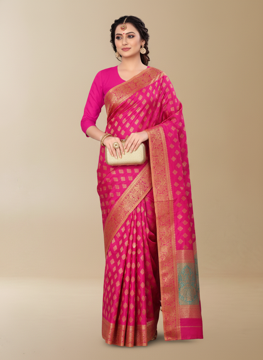 Viyona Pink Silk Jacquard Fancy Saree-PL-161