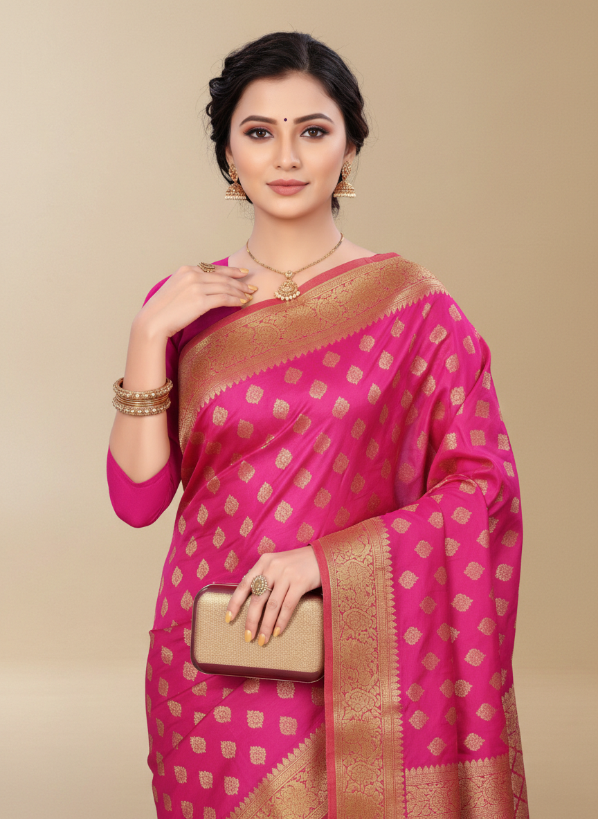 Viyona Pink Silk Jacquard Fancy Saree-PL-161