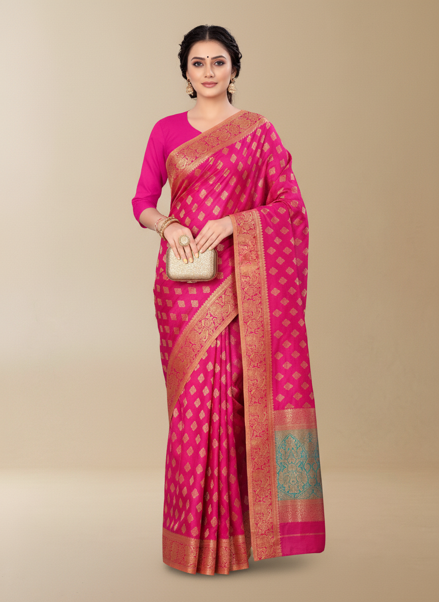 Viyona Pink Silk Jacquard Fancy Saree-PL-161
