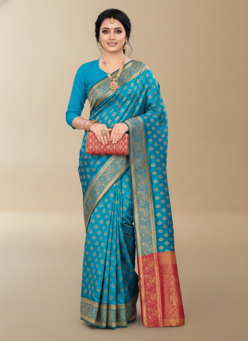 Viyona Sea Green Silk Jacquard Fancy Saree-PL-162