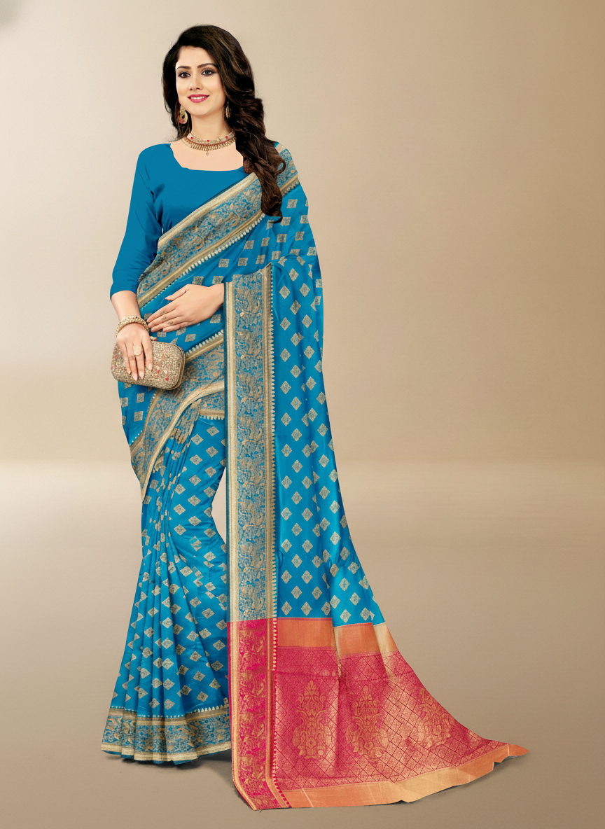 Viyona Sea Green Silk Jacquard Fancy Saree-PL-162