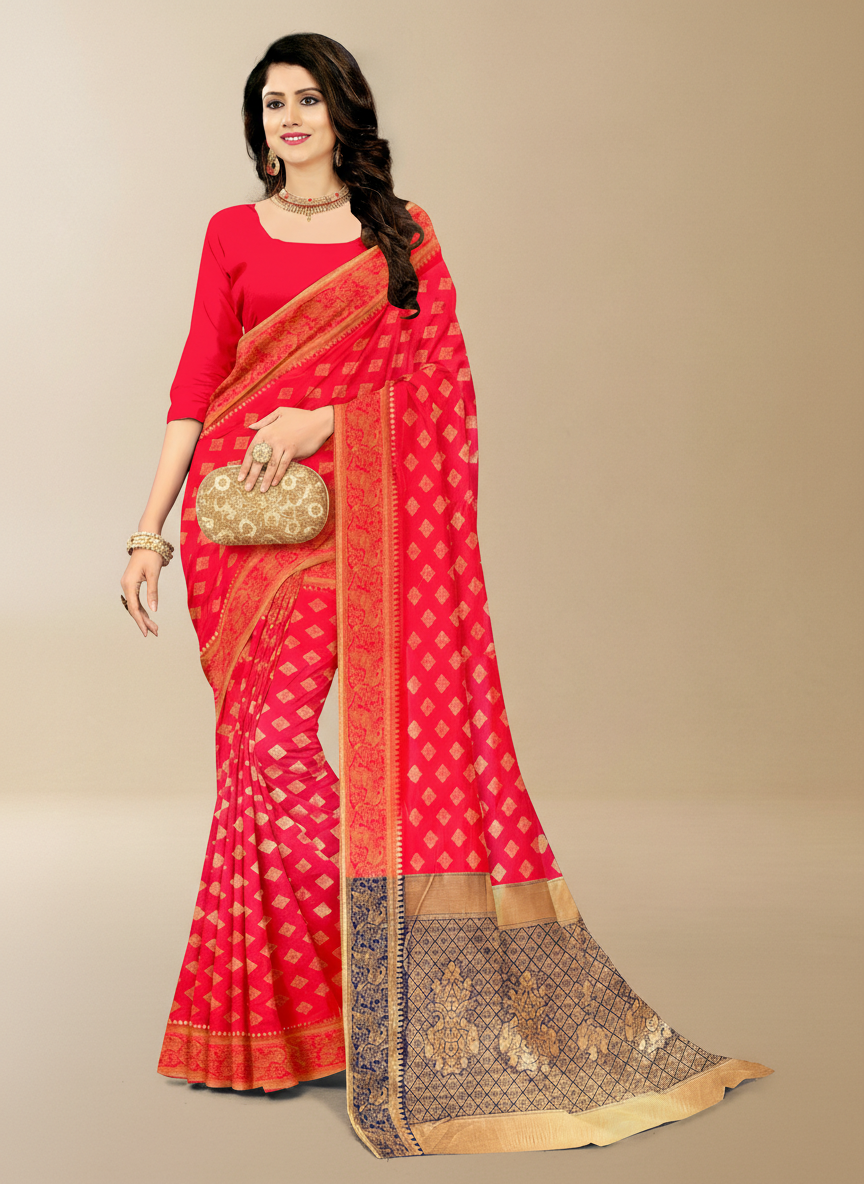 Viyona Red Silk Jacquard Fancy Saree-PL-163