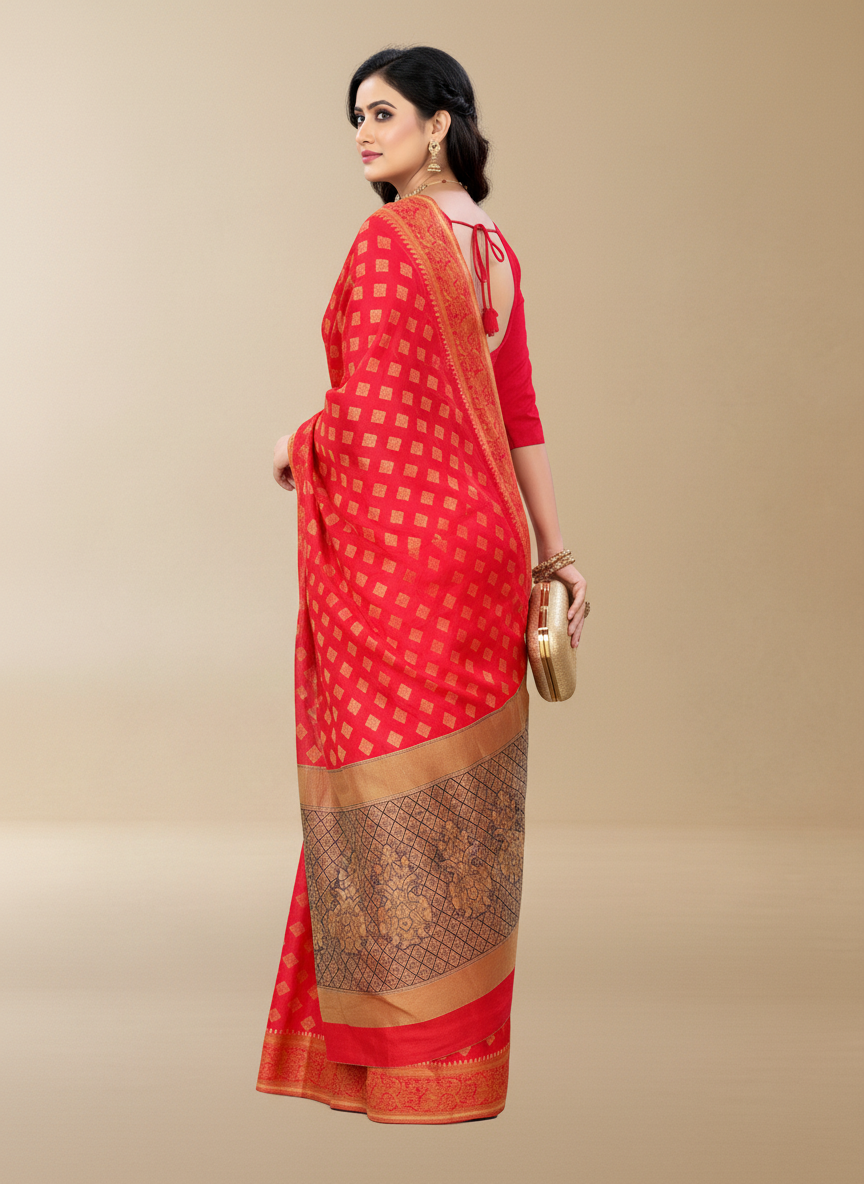 Viyona Red Silk Jacquard Fancy Saree-PL-163