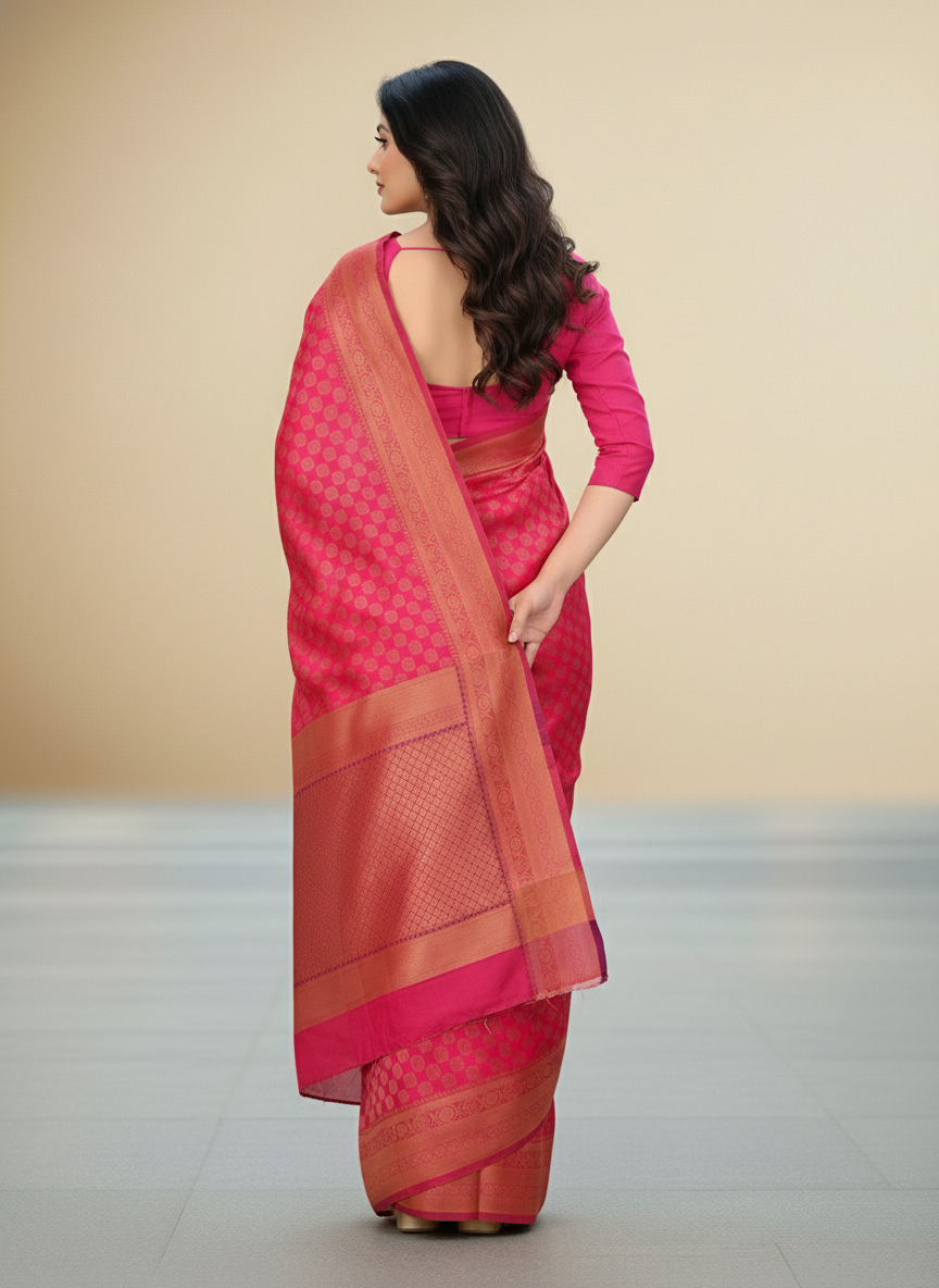 Viyona Pink Silk Jacquard Fancy Saree-PL-164