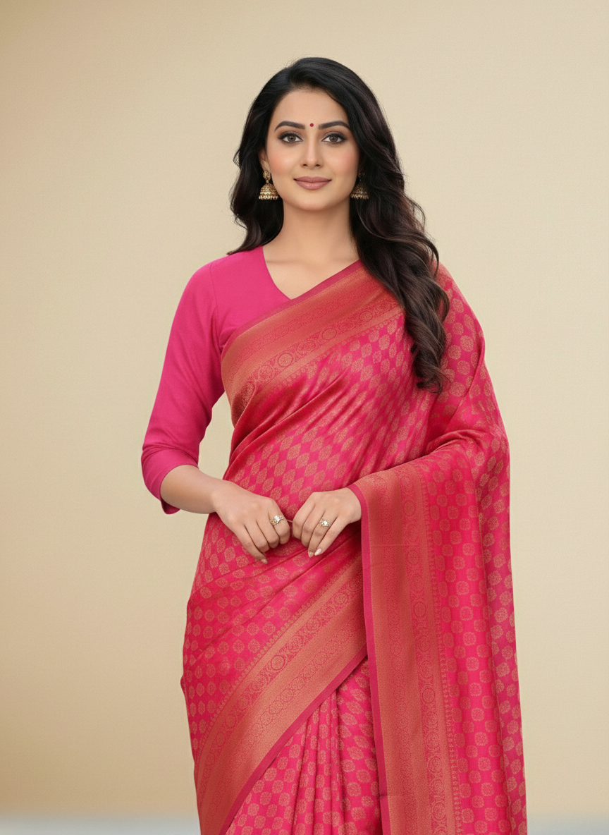 Viyona Pink Silk Jacquard Fancy Saree-PL-164