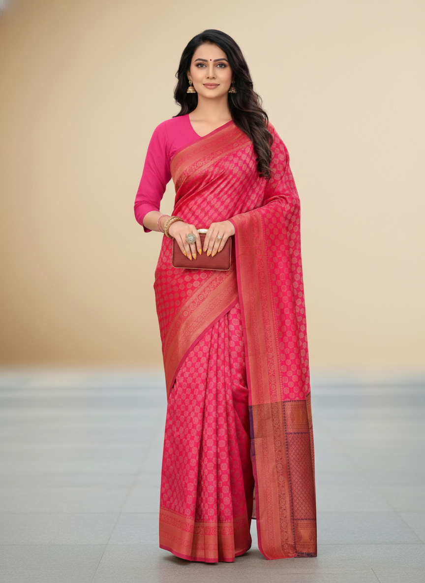 Viyona Pink Silk Jacquard Fancy Saree-PL-164