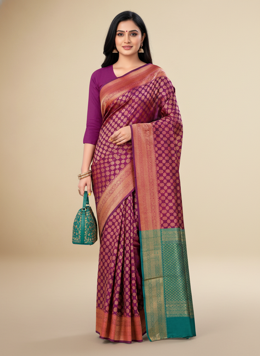 Viyona Purple Silk Jacquard Fancy Saree-PL-165