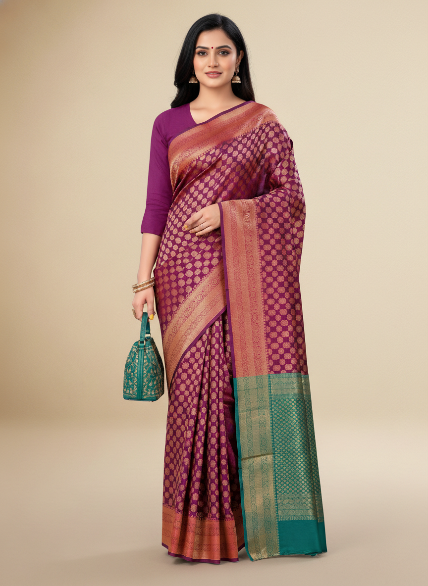 Viyona Purple Silk Jacquard Fancy Saree-PL-165