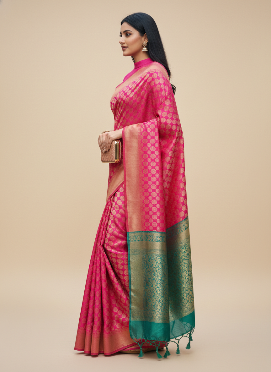 Viyona Pink Silk Jacquard Fancy Saree-PL-166