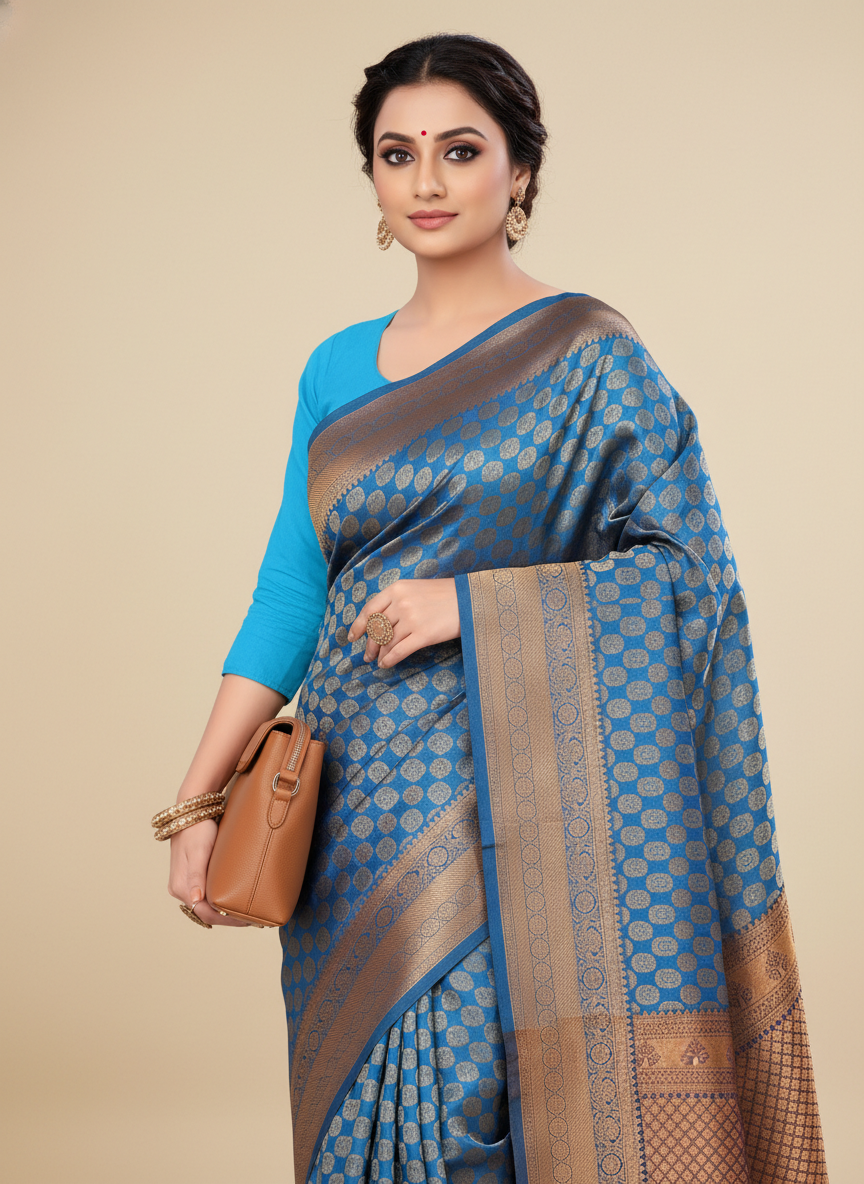 Viyona Sky Blue Silk Jacquard Fancy Saree-PL-167