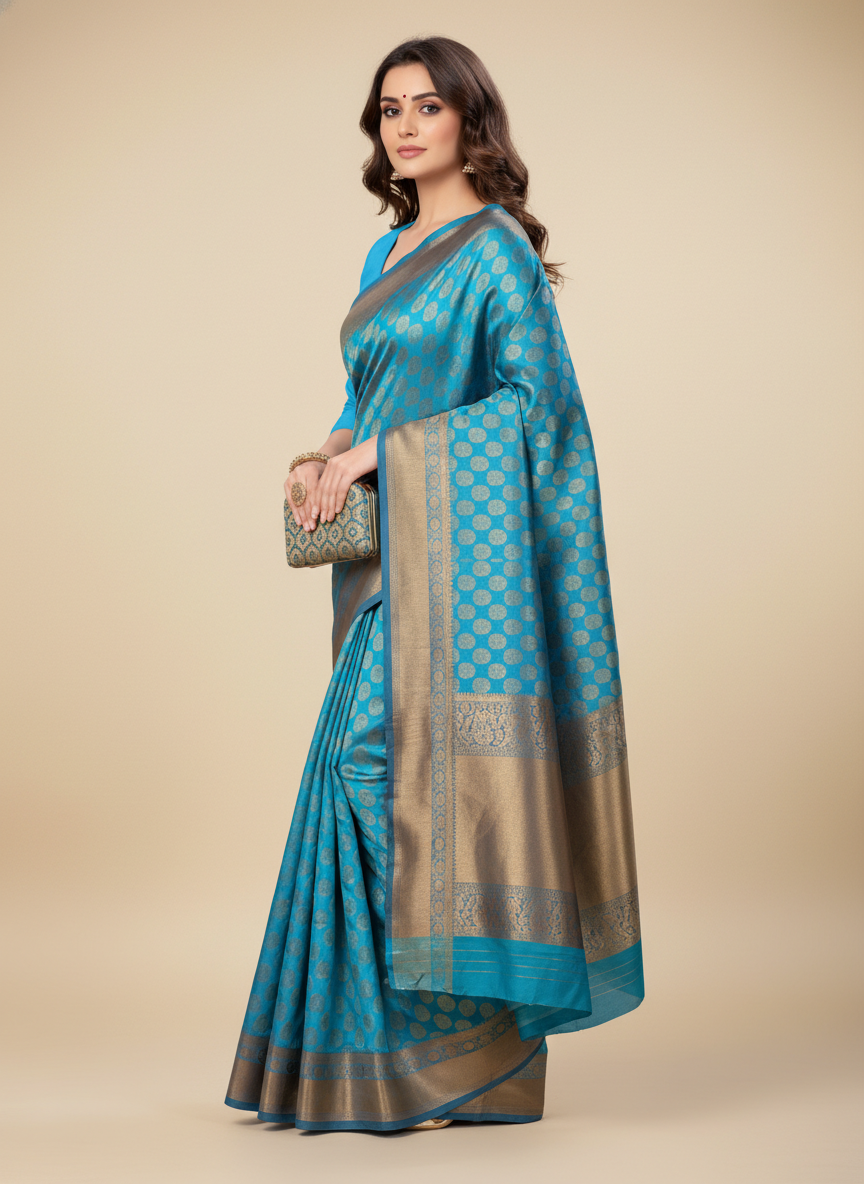 Viyona Sky Blue Silk Jacquard Fancy Saree-PL-167