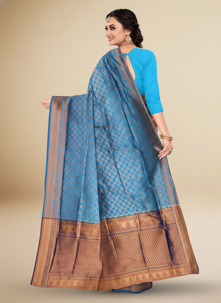 Viyona Sky Blue Silk Jacquard Fancy Saree-PL-167