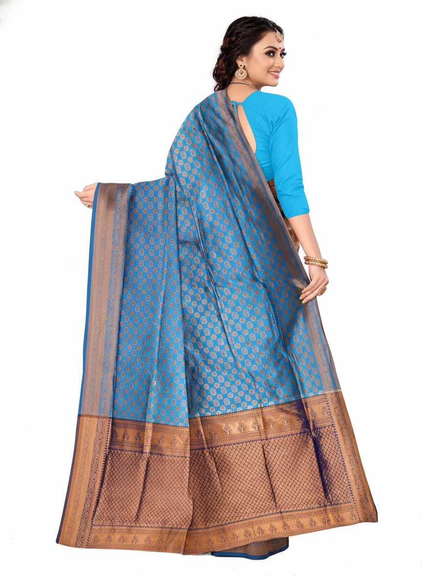 Viyona Sky Blue Silk Jacquard Fancy Saree-PL-167