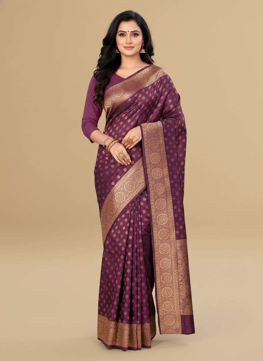 Viyona Wine Silk Jacquard Fancy Saree-PL-169