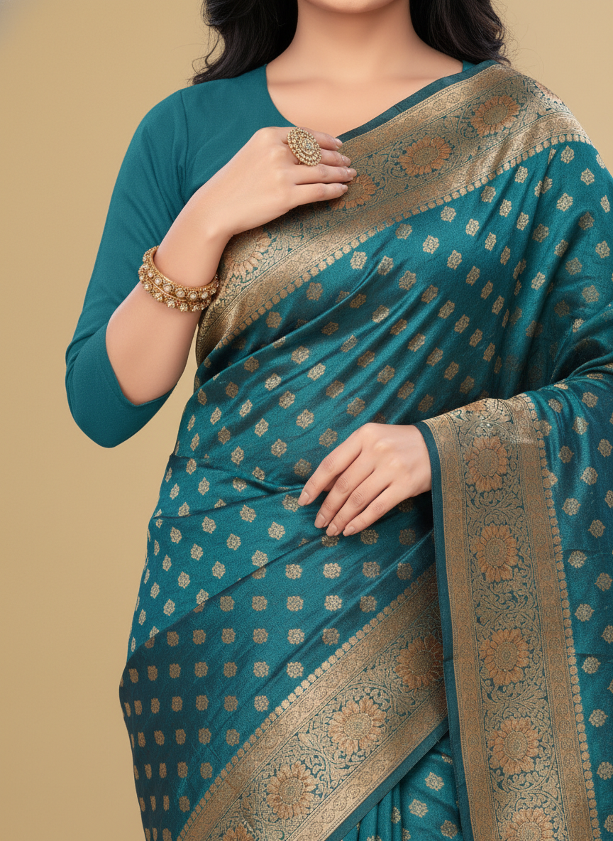 Viyona Sea Green Silk Jacquard Fancy Saree-PL-170