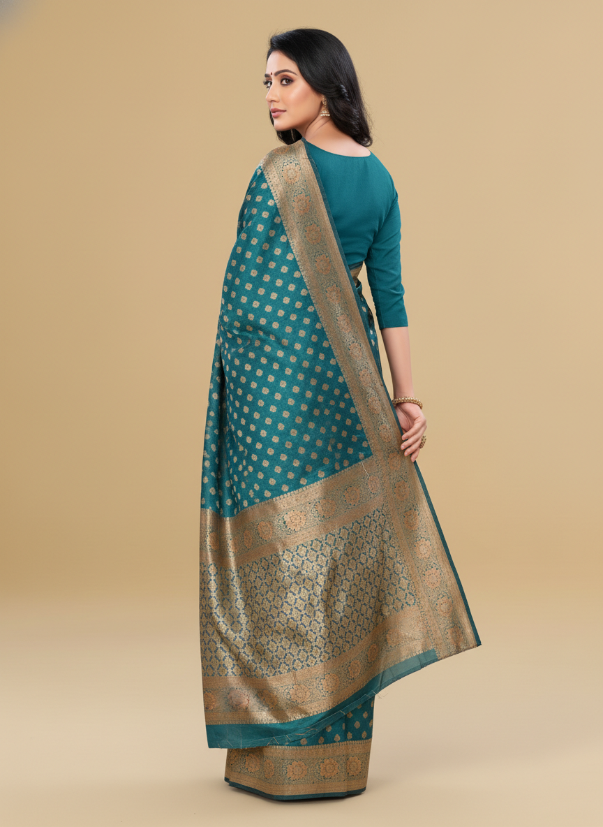 Viyona Sea Green Silk Jacquard Fancy Saree-PL-170