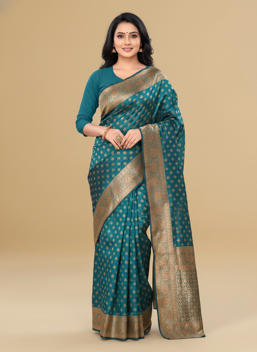 Viyona Sea Green Silk Jacquard Fancy Saree-PL-170