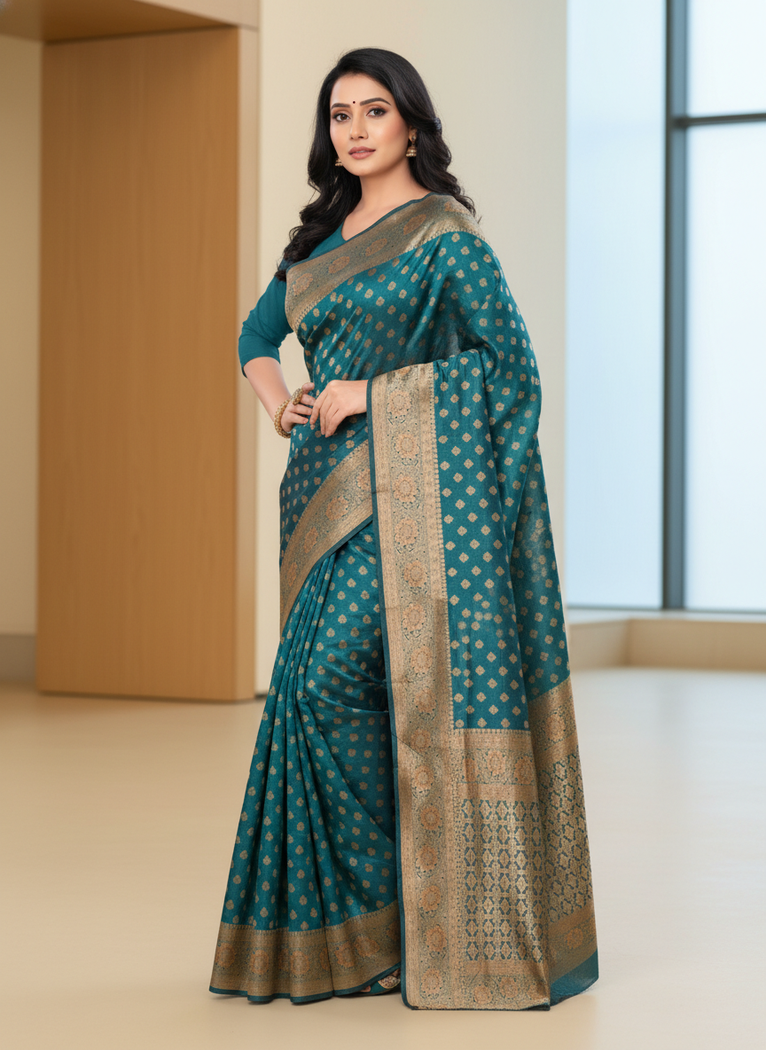 Viyona Sea Green Silk Jacquard Fancy Saree-PL-170