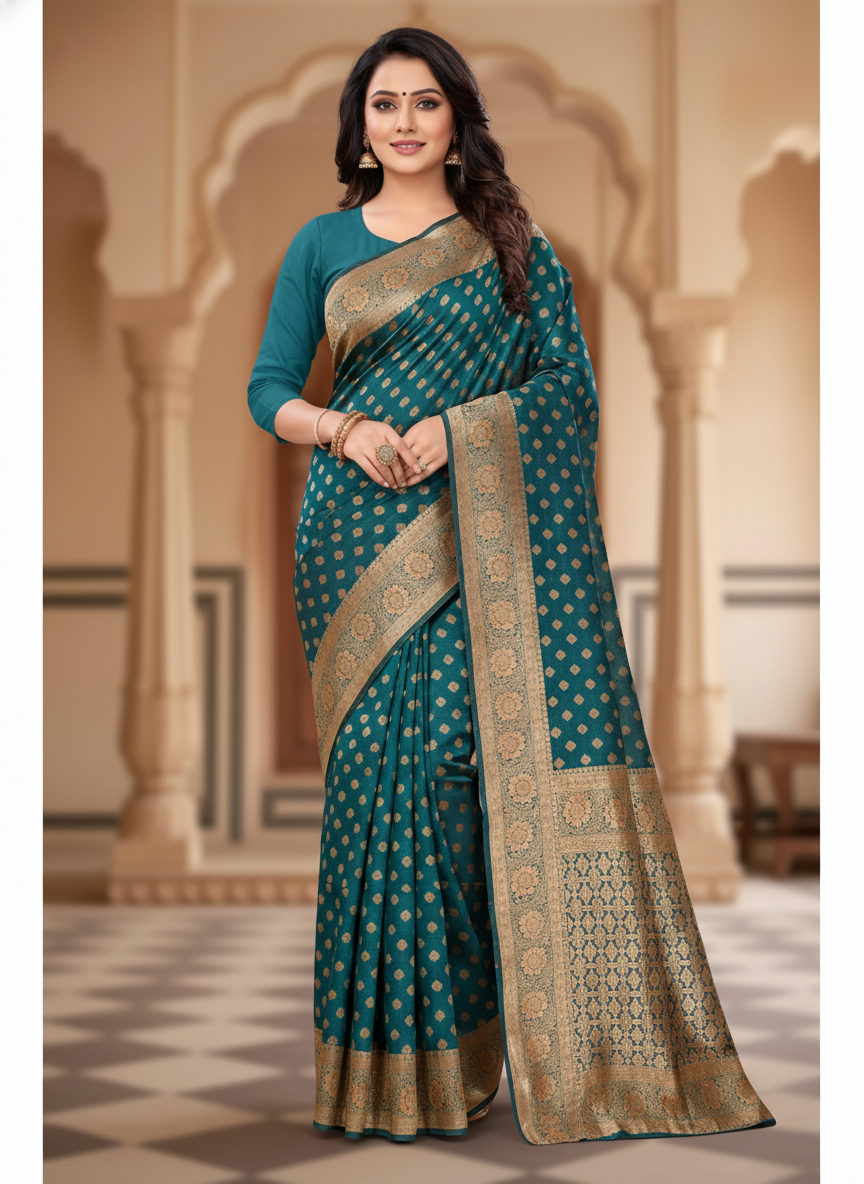 Viyona Sea Green Silk Jacquard Fancy Saree-PL-170