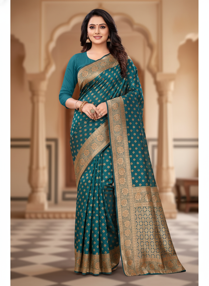 Viyona Sea Green Silk Jacquard Fancy Saree-PL-170