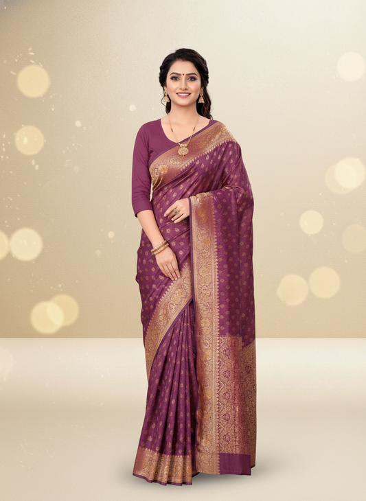 Viyona Purple Silk Jacquard Fancy Saree-PL-171