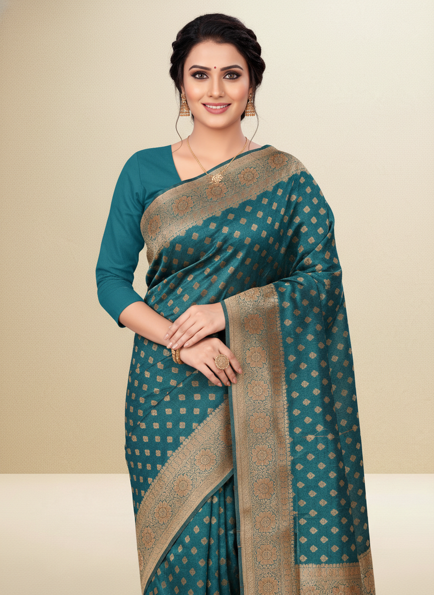 Viyona Sea Green Silk Jacquard Fancy Saree-PL-172