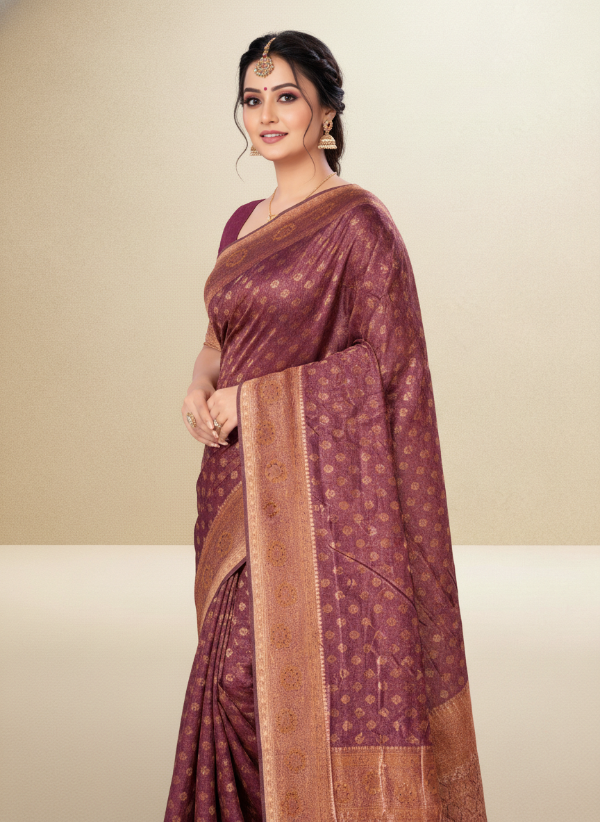 Viyona Wine Silk Jacquard Fancy Saree-PL-173