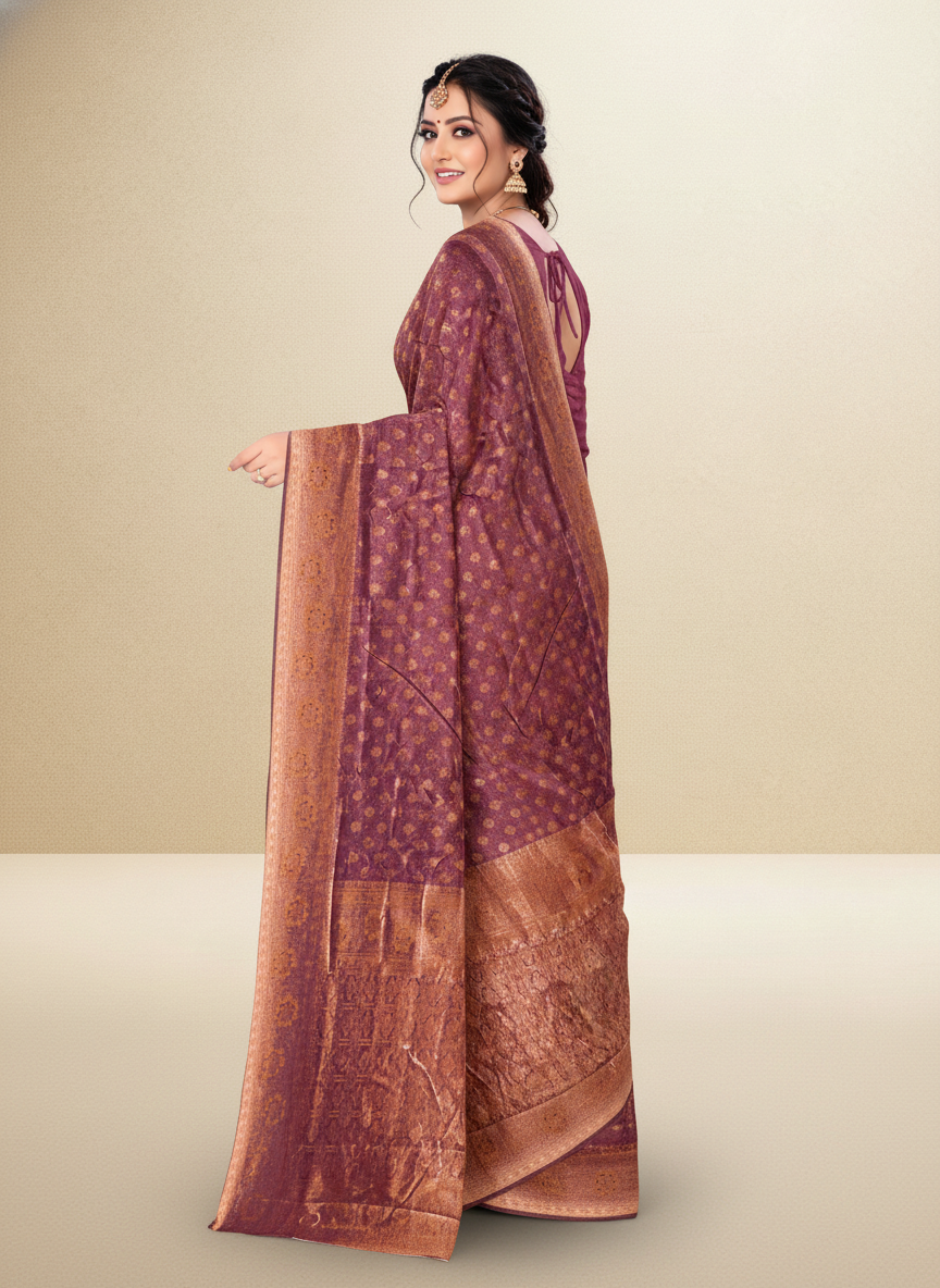 Viyona Wine Silk Jacquard Fancy Saree-PL-173