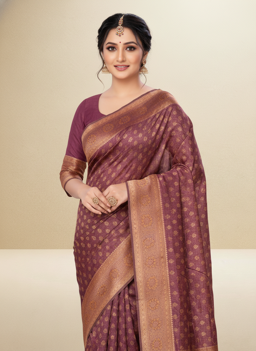Viyona Wine Silk Jacquard Fancy Saree-PL-173