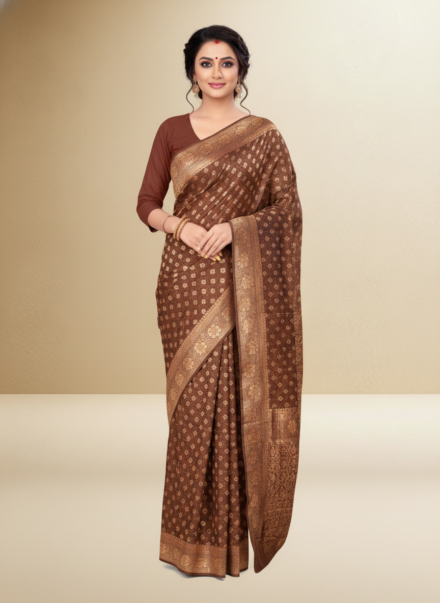 Viyona Brown Silk Jacquard Fancy Saree-PL-174